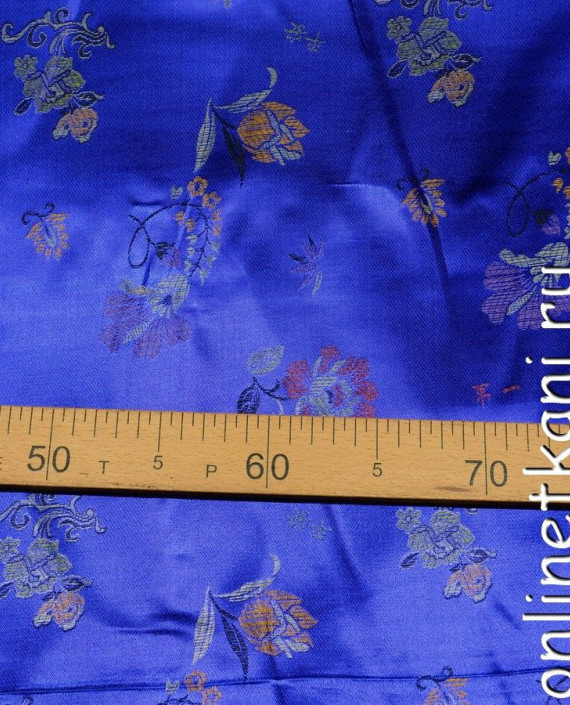 Ткань Китайский шелк 0093 цвет синий цветочный картинка 1