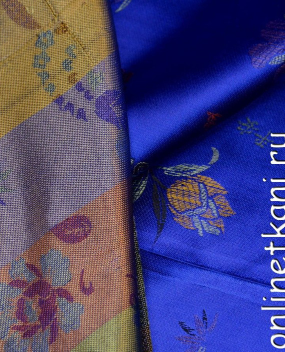 Ткань Китайский шелк 0093 цвет синий цветочный картинка 2