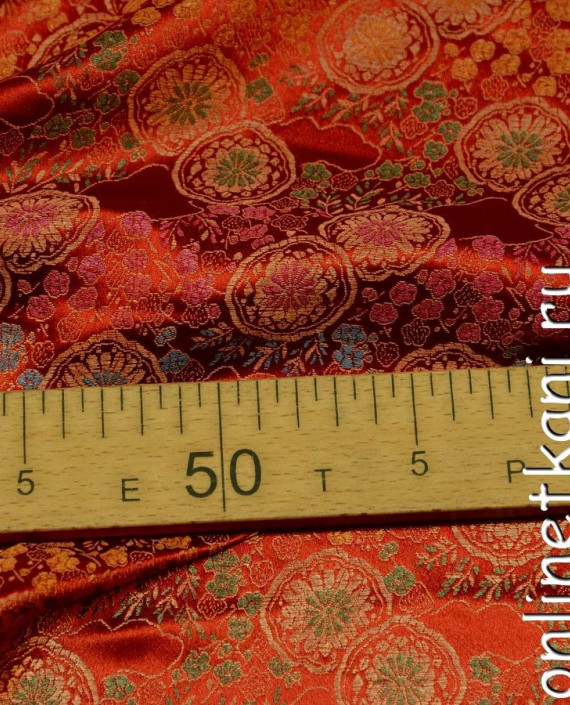 Ткань Китайский шелк 0096 цвет красный геометрический картинка 1