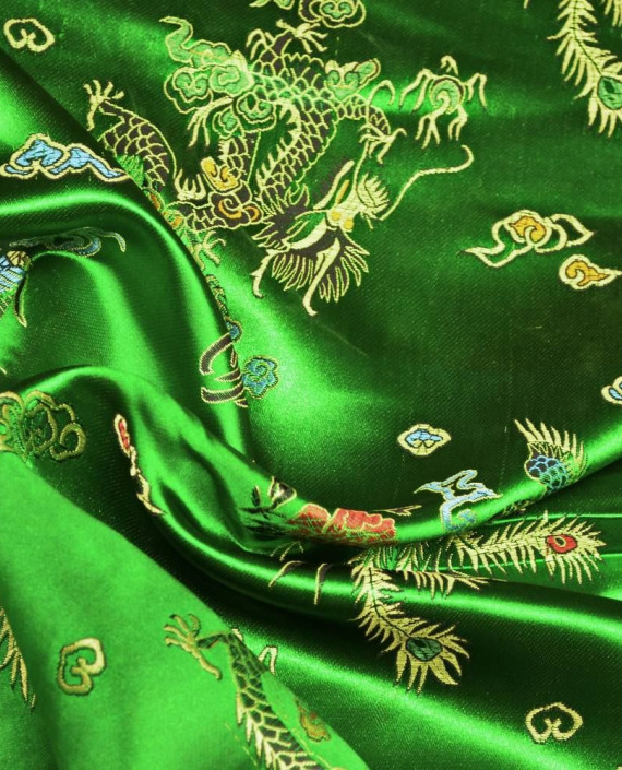 Ткань Китайский Шелк 0120 цвет зеленый цветочный картинка