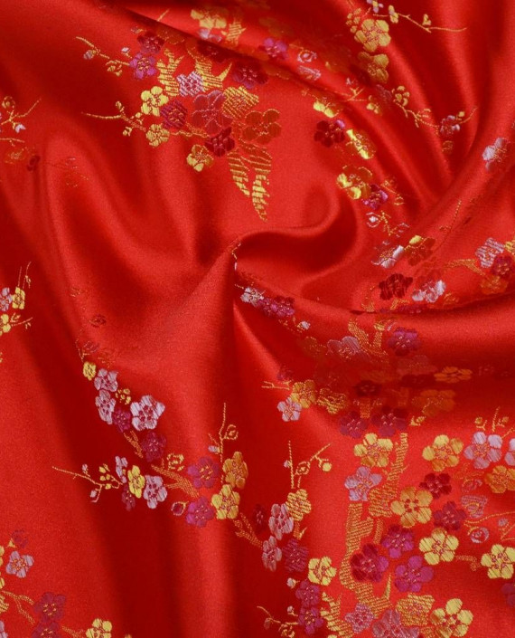Ткань Китайский Шелк 0121 цвет красный цветочный картинка
