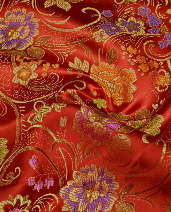 Ткань Китайский Шелк 0122 цвет красный цветочный картинка