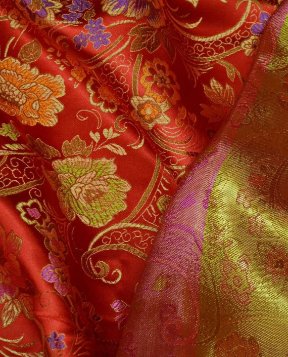 Ткань Китайский Шелк 0122 цвет красный цветочный картинка 2