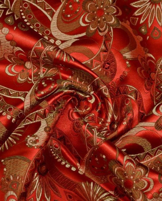 Последний отрез-1.3мТкань Китайский Шелк  10130 цвет красный цветочный картинка