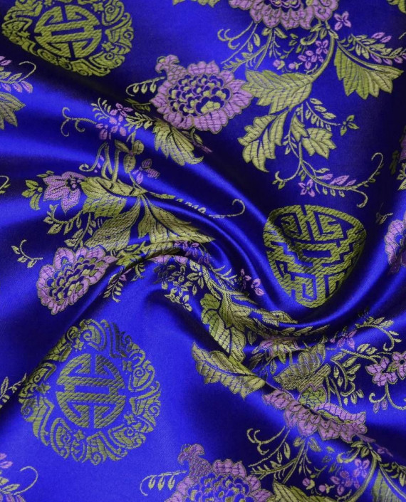 Ткань Китайский Шелк 0136 цвет синий цветочный картинка