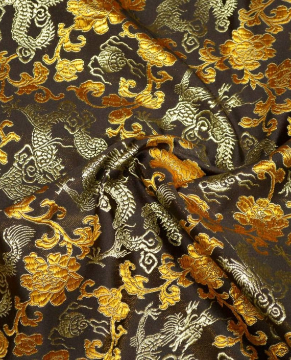 Ткань Китайский Шелк 0142 цвет коричневый цветочный картинка