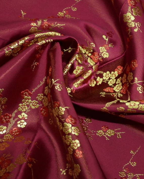 Ткань Китайский Шелк 0145 цвет бордовый цветочный картинка