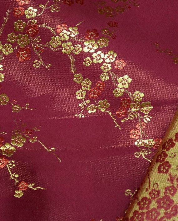 Ткань Китайский Шелк 0145 цвет бордовый цветочный картинка 1