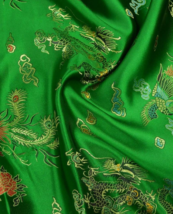 Ткань Китайский Шелк 0148 цвет зеленый цветочный картинка