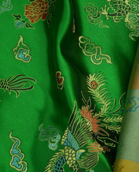 Ткань Китайский Шелк 0148 цвет зеленый цветочный картинка 1
