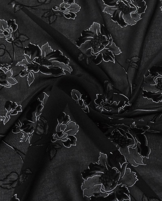 Ткань Креп-шифон Принт 0076 цвет хаки цветочный картинка