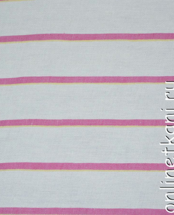 Ткань Лен "Розовая полоса" 0069 цвет белый в полоску картинка 1