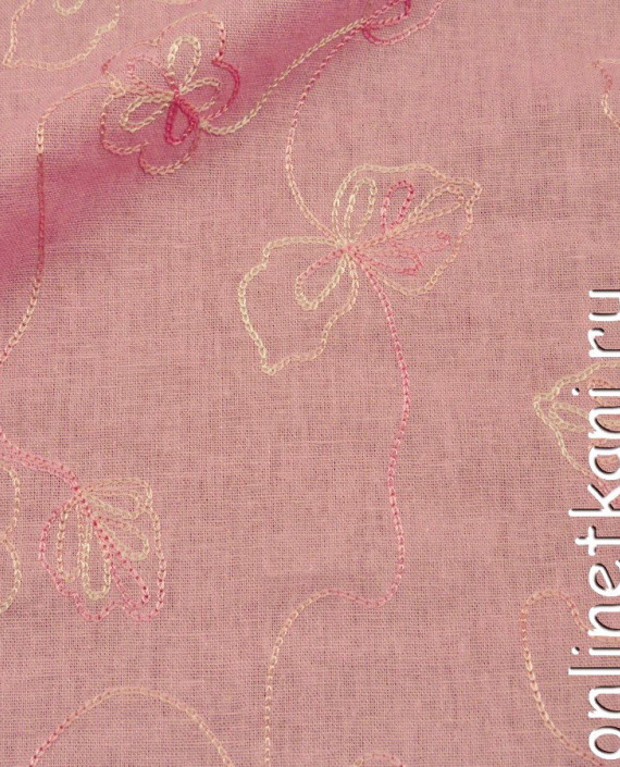 Ткань Лен "Вышитое поле" 0085 цвет розовый цветочный картинка 1