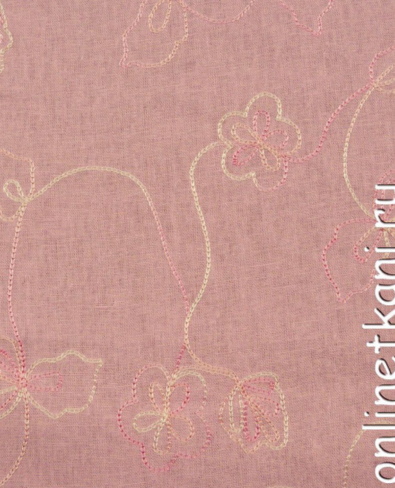 Ткань Лен "Вышитое поле" 0085 цвет розовый цветочный картинка 2