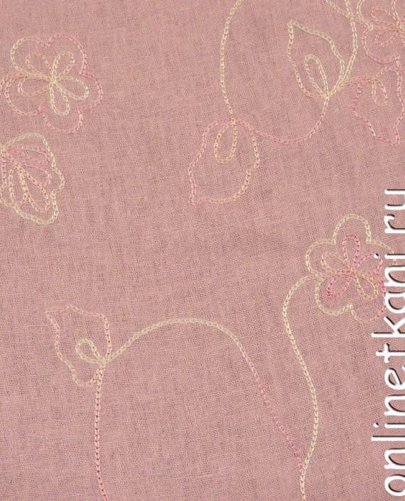 Ткань Лен "Вышитое поле" 0085 цвет розовый цветочный картинка