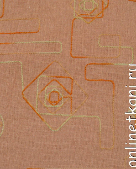 Ткань Лен 0098 цвет оранжевый геометрический картинка