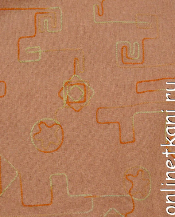 Ткань Лен 0098 цвет оранжевый геометрический картинка 1