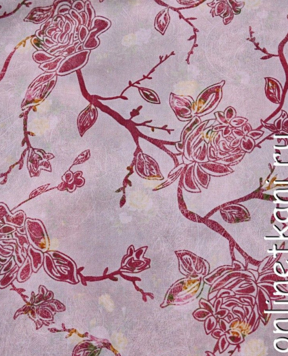 Ткань Лен 0195 цвет розовый цветочный картинка
