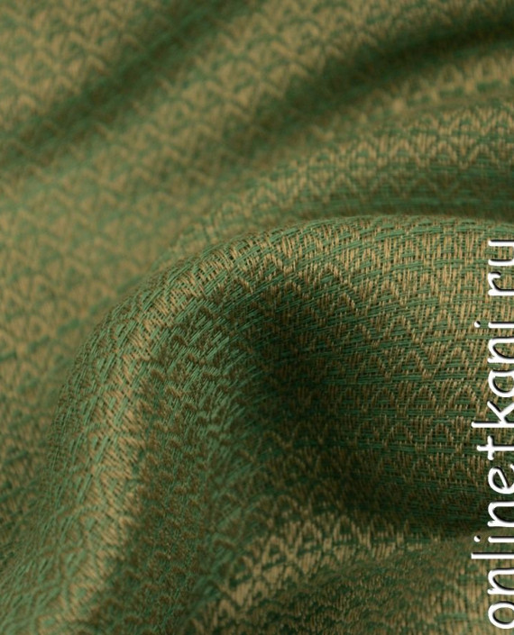 Ткань Лен 0243 цвет зеленый геометрический картинка 2