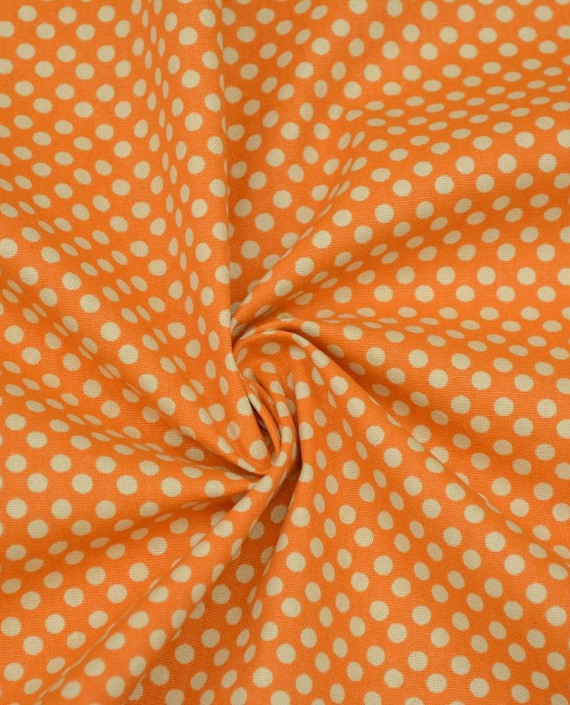 Ткань Лен Костюмный 0542 цвет оранжевый в горошек картинка