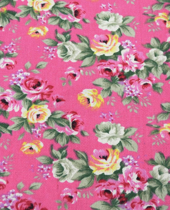 Ткань Лен Костюмный 0647 цвет розовый цветочный картинка