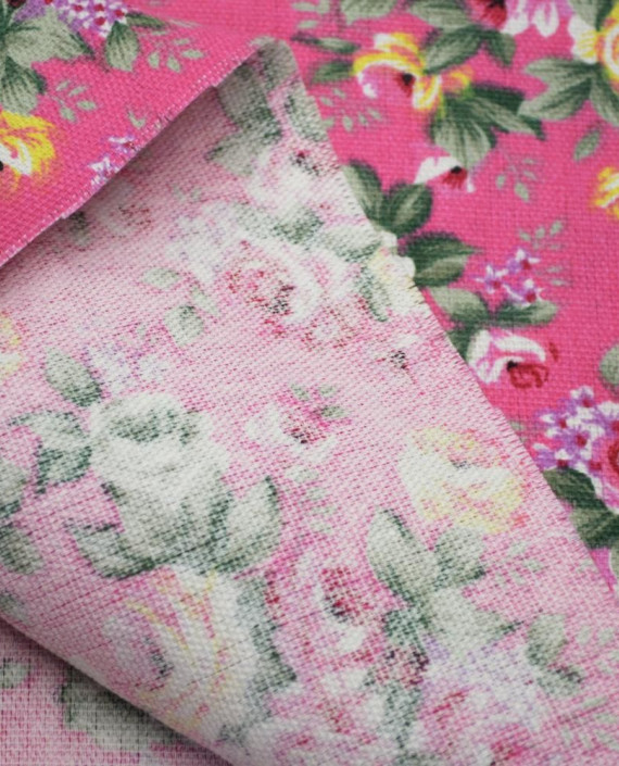 Ткань Лен Костюмный 0647 цвет розовый цветочный картинка 1
