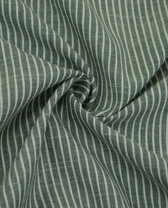 Ткань Лен Рубашечный 0727 цвет зеленый полоска картинка