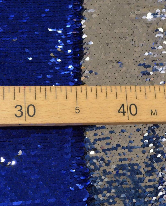 Ткань Пайетки двухсторонние "Синий-Серебро" 0004 цвет синий картинка 2