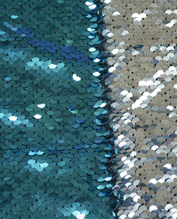 Ткань Пайетки двухсторонние "Голубой-Серебро" 0005 цвет разноцветный картинка 2