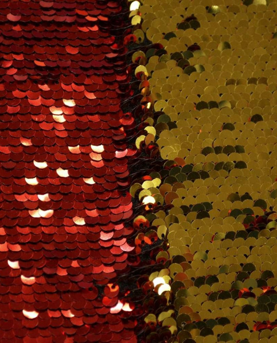 Ткань Пайетки двухсторонние "Красный-Золото" 0006 цвет красный картинка 2