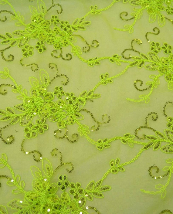 Ткань Сетка с пайетками 0028 цвет зеленый цветочный картинка