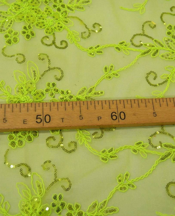 Ткань Сетка с пайетками 0028 цвет зеленый цветочный картинка 2