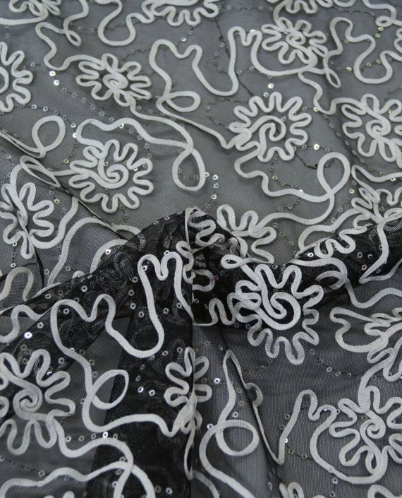 Ткань Сетка с пайетками 0030 цвет серый цветочный картинка