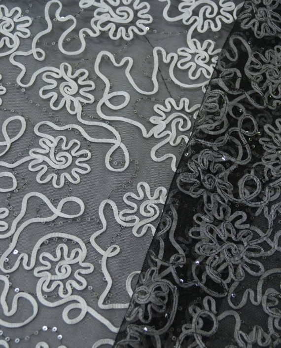 Ткань Сетка с пайетками 0030 цвет серый цветочный картинка 2