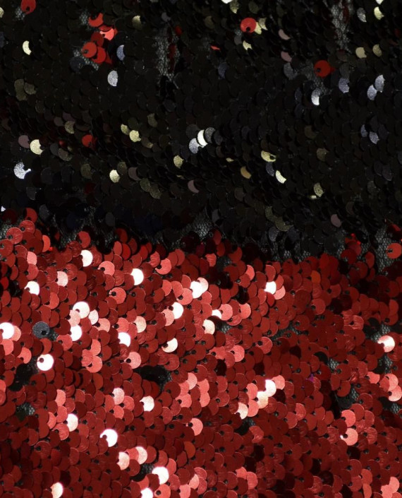 Ткань Пайетки Двухсторонние на сетке 0052 цвет красный картинка 2