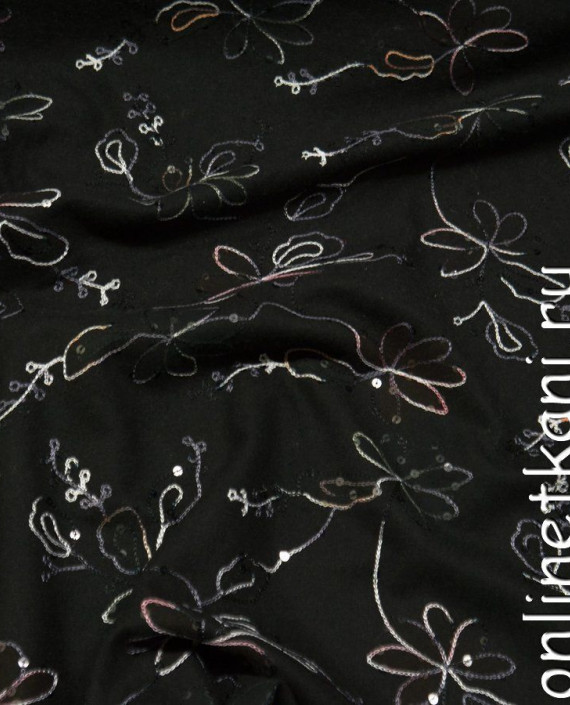 Ткань Пальтово-костюмная 1168 цвет черный цветочный картинка