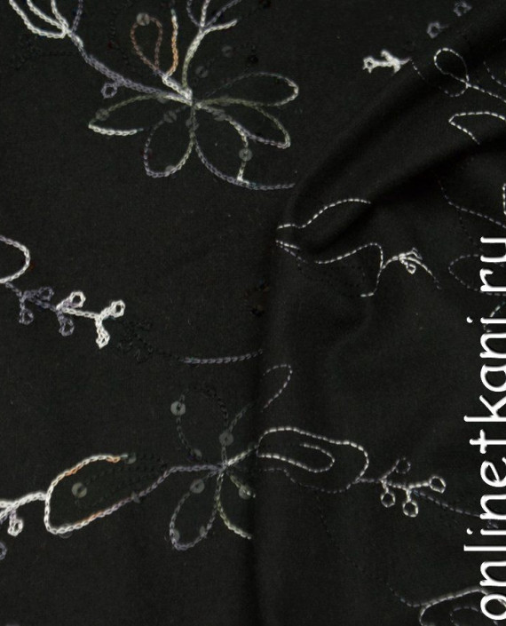 Ткань Пальтово-костюмная 1168 цвет черный цветочный картинка 1