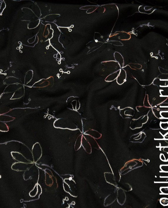 Ткань Пальтово-костюмная 1170 цвет черный цветочный картинка