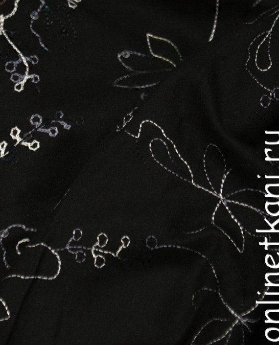 Ткань Пальтово-костюмная 1170 цвет черный цветочный картинка 1