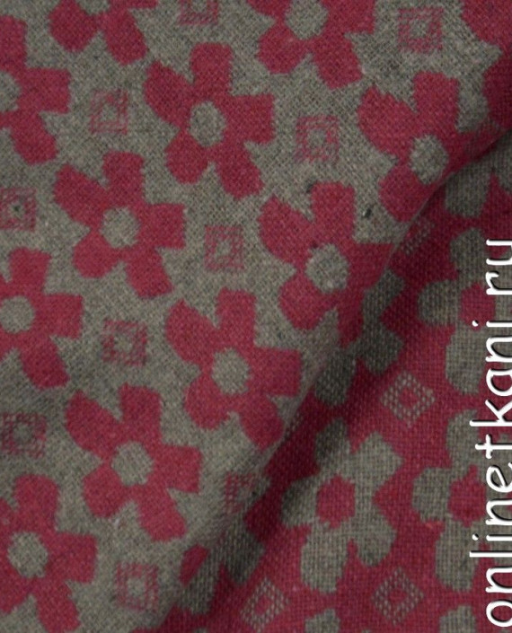 Ткань Костюмно-пальтовая 1200 цвет малиновый цветочный картинка 1