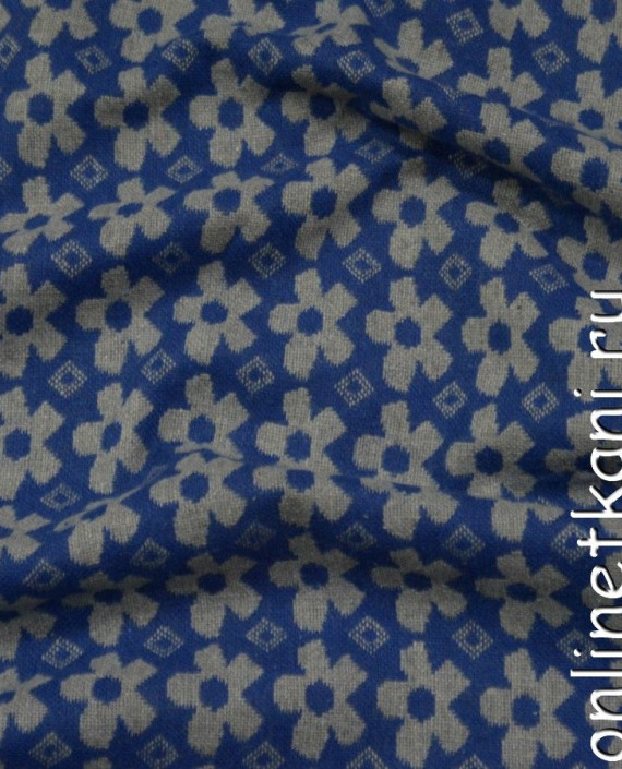 Ткань Костюмно-пальтовая 1201 цвет синий цветочный картинка