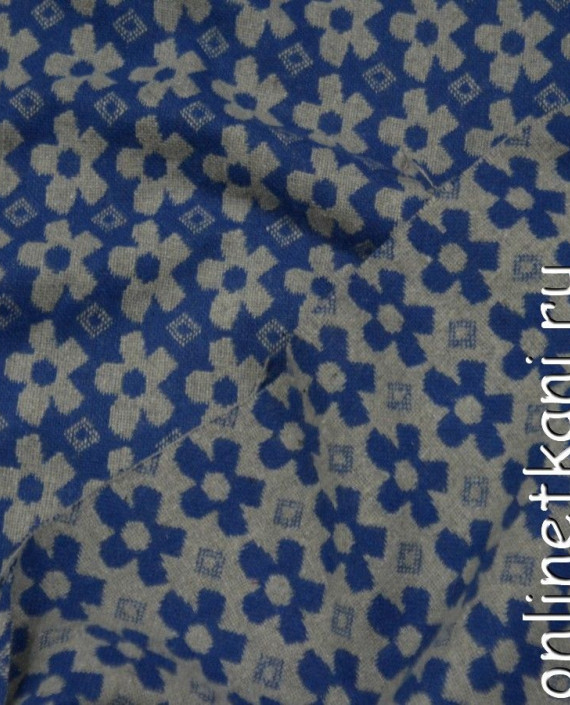 Ткань Костюмно-пальтовая 1201 цвет синий цветочный картинка 1