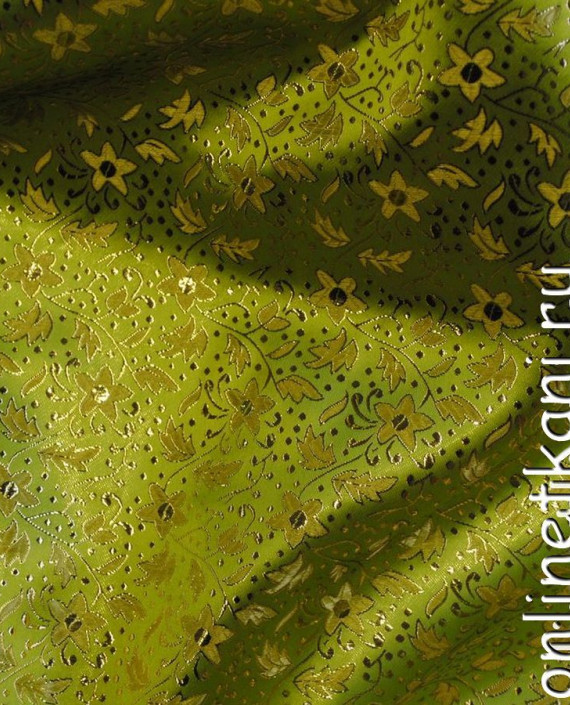 Ткань Парча "Золотые лютики" 002 цвет хаки цветочный картинка