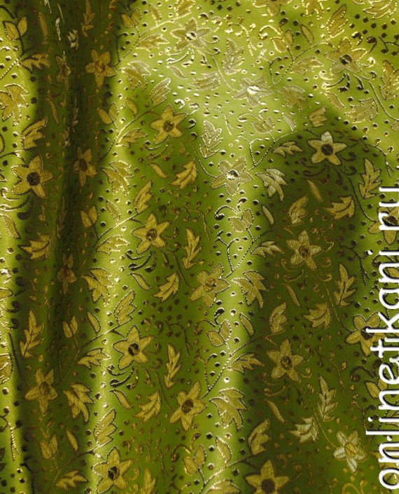 Ткань Парча "Золотые лютики" 002 цвет хаки цветочный картинка 2