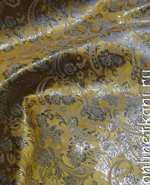 Ткань Парча "Серебро на желтом" 010 цвет желтый цветочный картинка 2