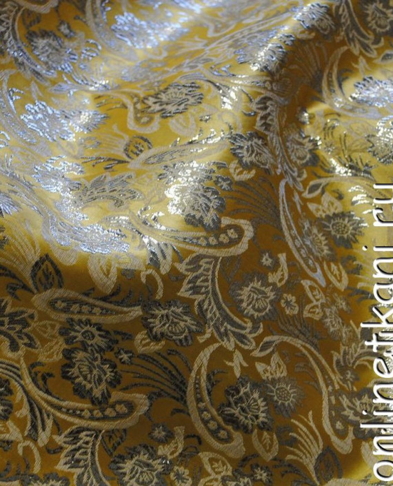 Ткань Парча "Серебро на желтом" 010 цвет желтый цветочный картинка 1