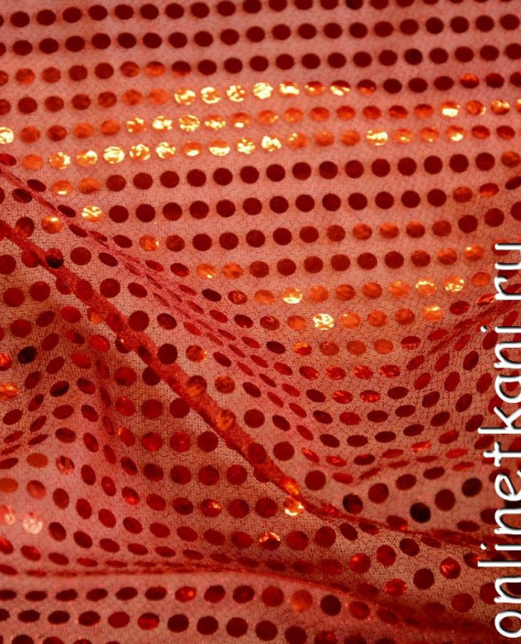 Ткань Сетка с пайетками 074 цвет красный в горошек картинка