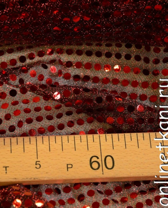 Ткань Сетка с пайетками 075 цвет бордовый в горошек картинка 1