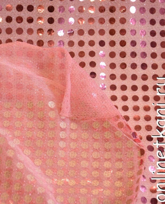 Ткань Сетка с пайетками 077 цвет розовый в горошек картинка 2