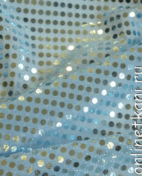Ткань Сетка с пайетками 078 цвет голубой в горошек картинка